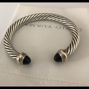 David Yurman 7mm 14k gold and onyx cable bracelet